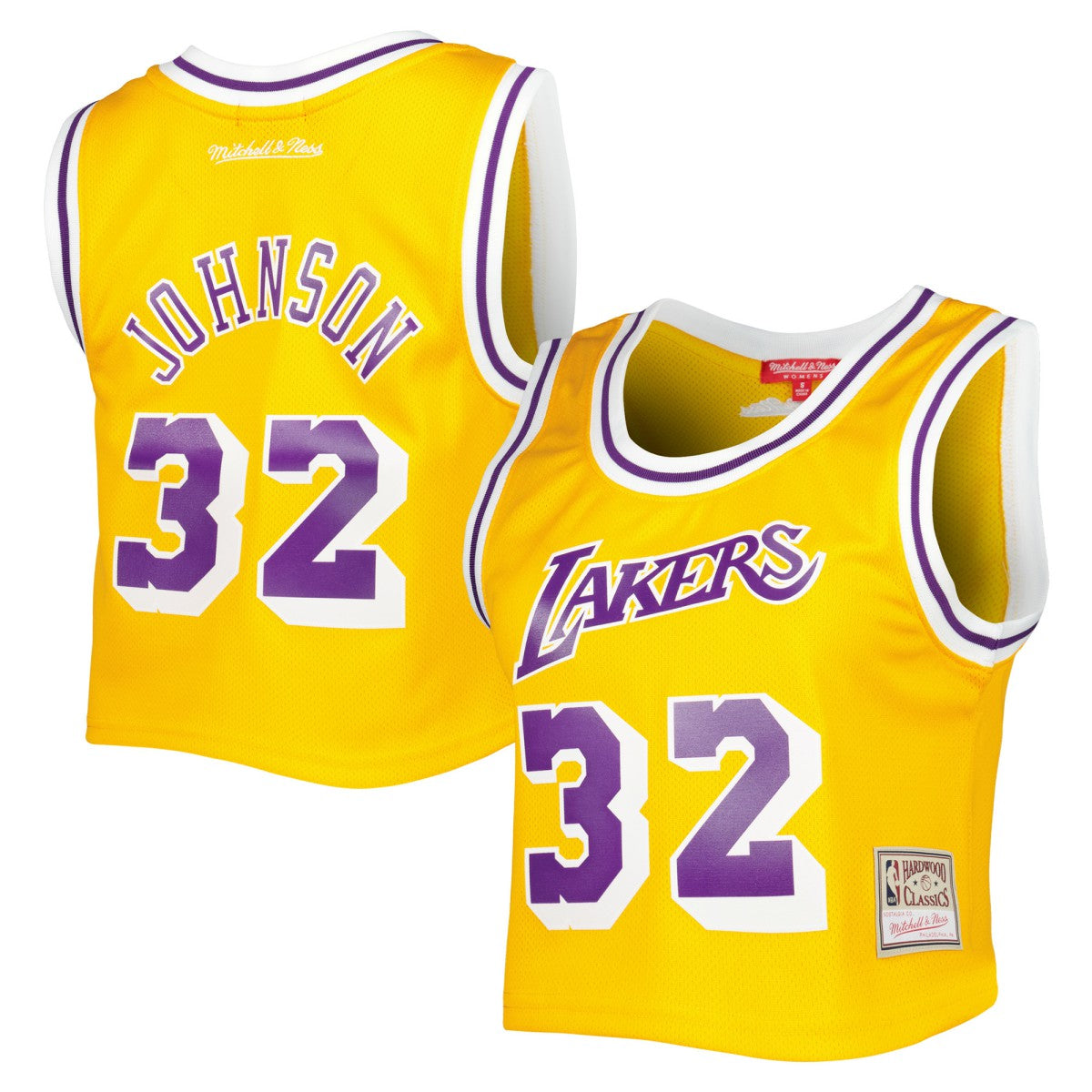 Magic Johnson Los Angeles Lakers Women's 1984 Hardwood Classics Crop Player Tank Top - Gold | Mitchell & Ness outlet