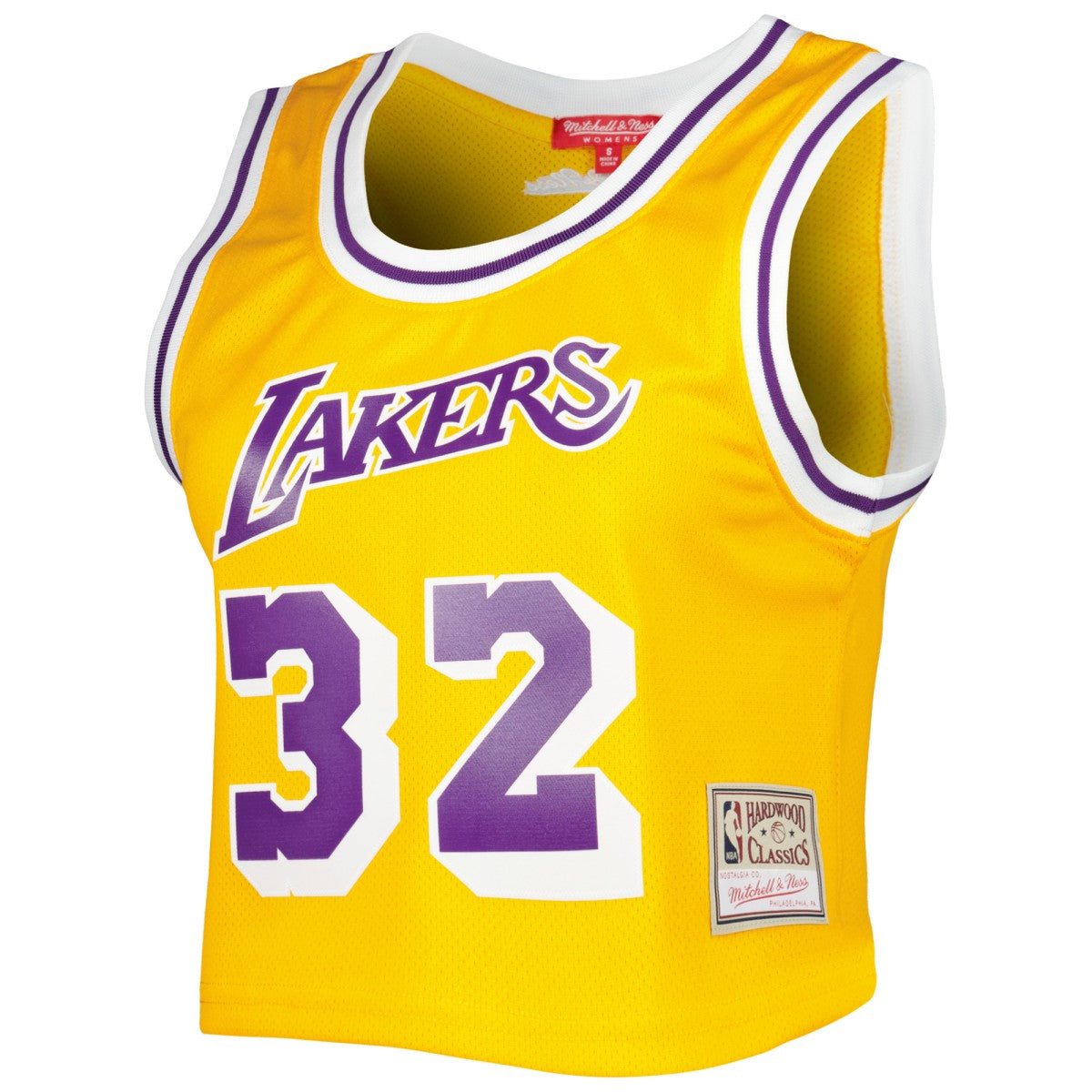 Magic Johnson Los Angeles Lakers Women's 1984 Hardwood Classics Crop Player Tank Top - Gold | Mitchell & Ness outlet