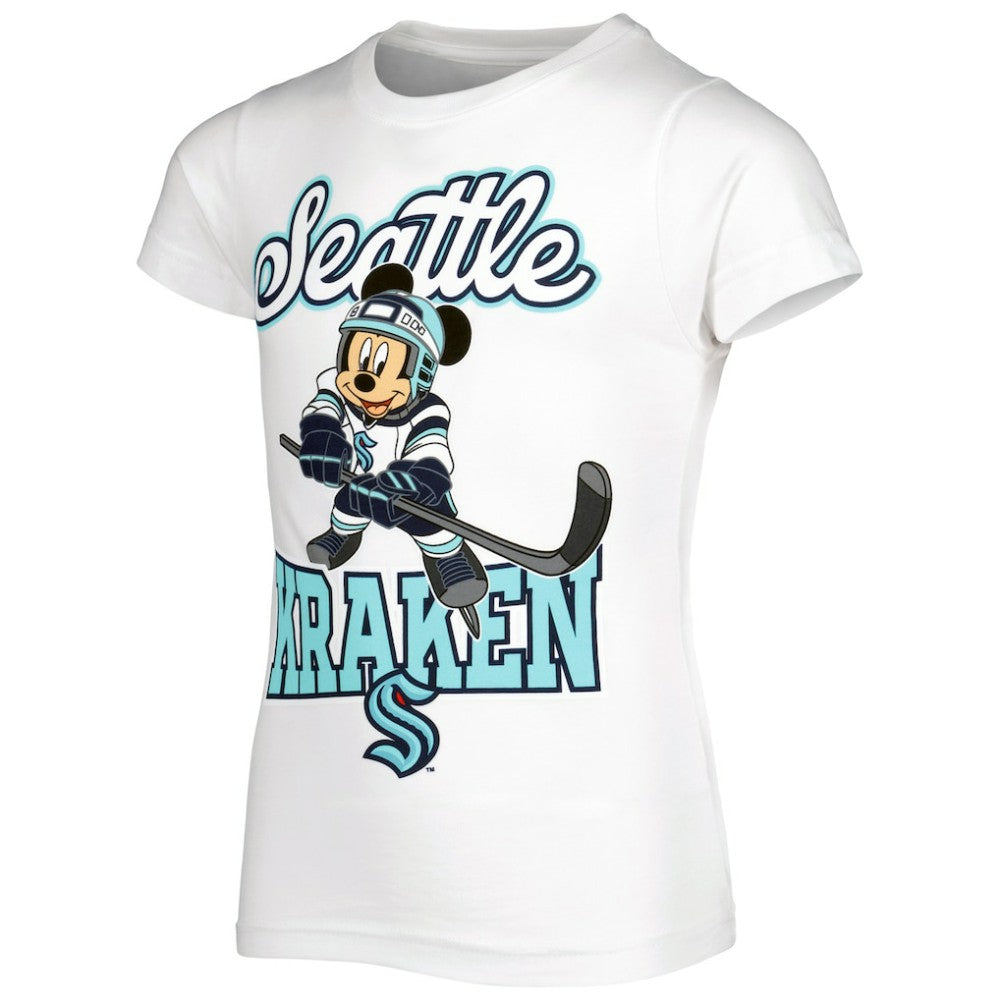 Seattle Kraken Girls Youth Mickey Mouse Go Team Go T-Shirt White