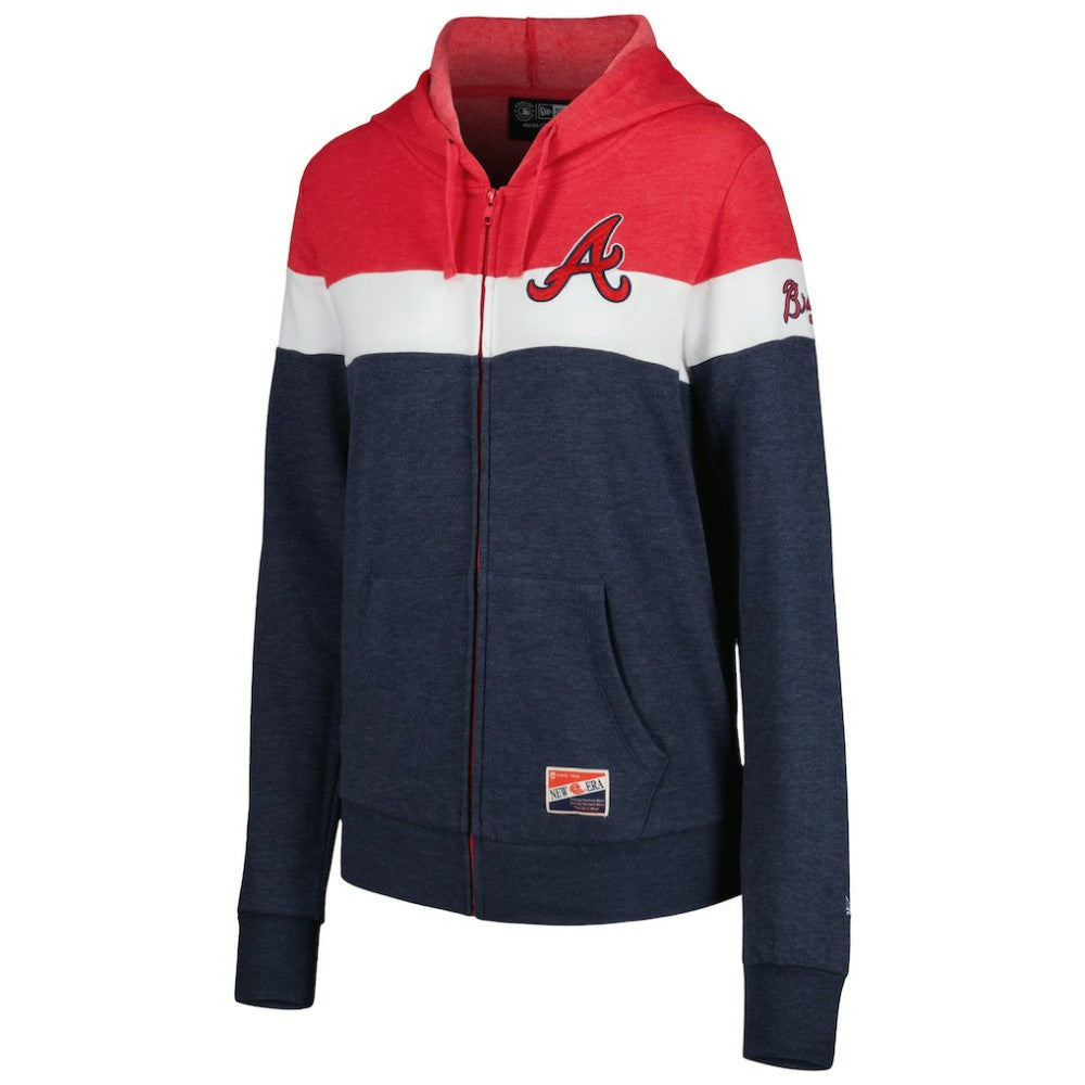 Atlanta Braves Women's Colorblock Full-Zip Hoodie Jacket - Heather Navy | New Era