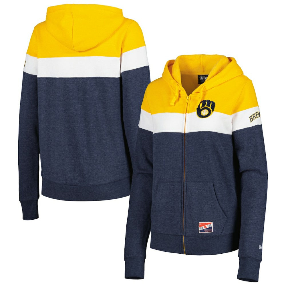 Milwaukee Brewers Women's Colorblock Full-Zip Hoodie Jacket - Heather Navy | New Era