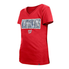 Washington Nationals Girls Youth Flip Sequin Team V-Neck T-Shirt - Red | New Era