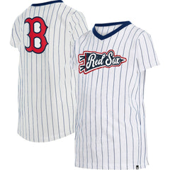 Boston Red Sox Girls Youth Pinstripe V-Neck T-Shirt - White | New Era
