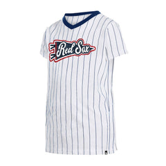 Boston Red Sox Girls Youth Pinstripe V-Neck T-Shirt - White | New Era