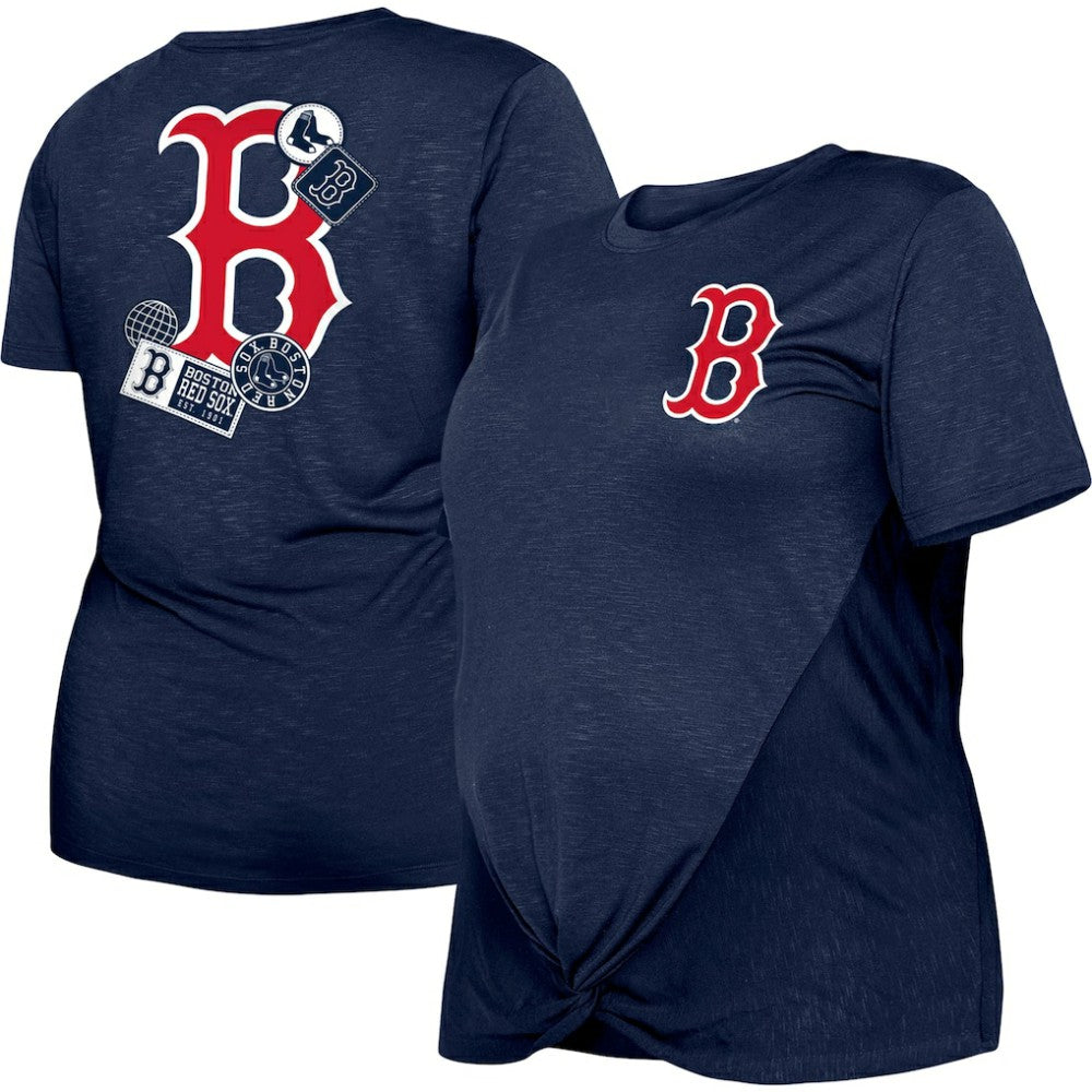 Boston Red Sox Women's Plus Size Two-Hit Front Knot T-Shirt - Navy | New Era
