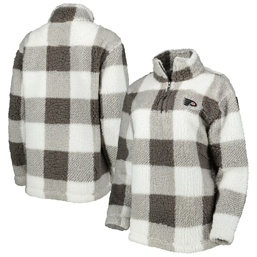 Philadelphia Flyers G-III 4Her by Carl Banks Women's Logo Plaid Sherpa Quarter-Zip Jacket Gray/White