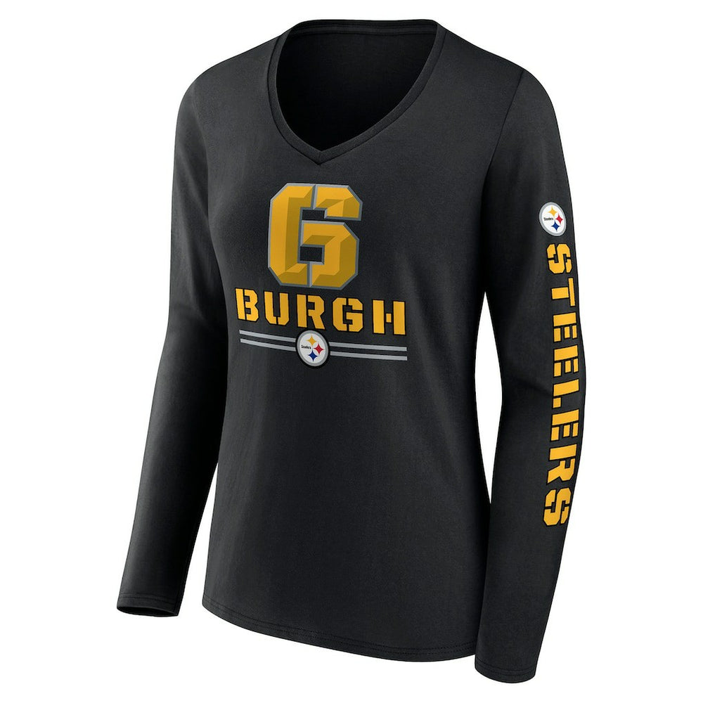 Pittsburgh Steelers Women's Hometown Sweep Long Sleeve V-Neck T-Shirt - Black discount