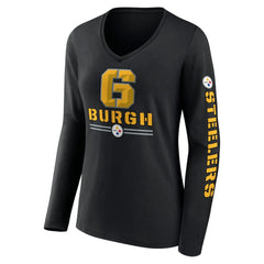 Pittsburgh Steelers Women's Hometown Sweep Long Sleeve V-Neck T-Shirt - Black discount