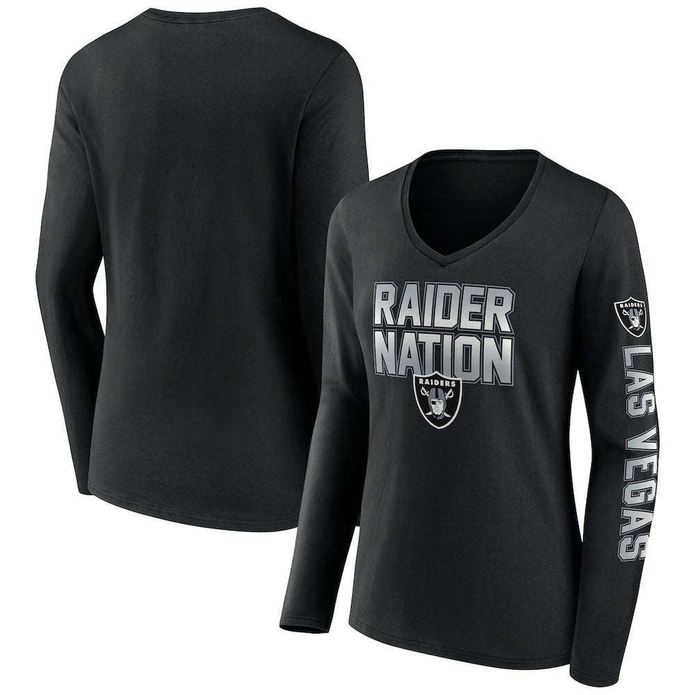 Las Vegas Raiders Women's Hometown Sweep Long Sleeve V-Neck T-Shirt - Black for sale