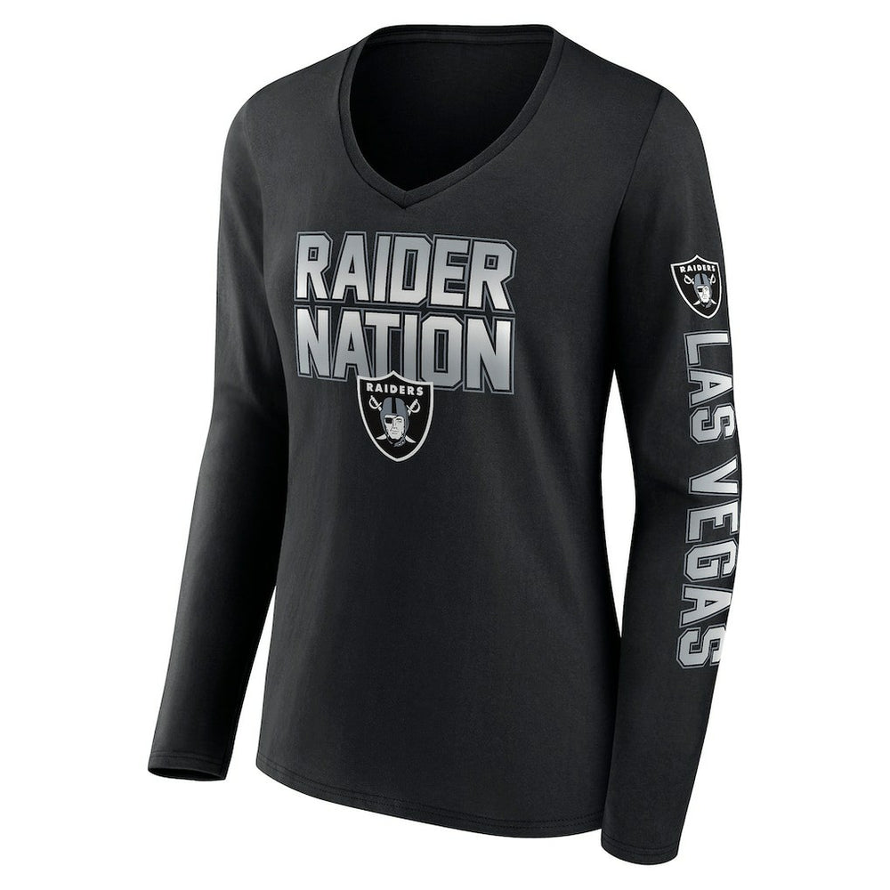 Las Vegas Raiders Women's Hometown Sweep Long Sleeve V-Neck T-Shirt - Black for sale