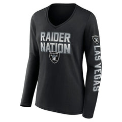 Las Vegas Raiders Women's Hometown Sweep Long Sleeve V-Neck T-Shirt - Black for sale