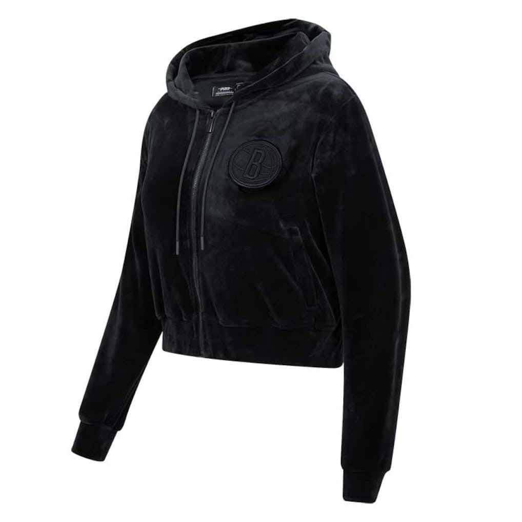 Brooklyn Nets Pro Standard Women's Triple Black Velour Full-Zip Hoodie outlet