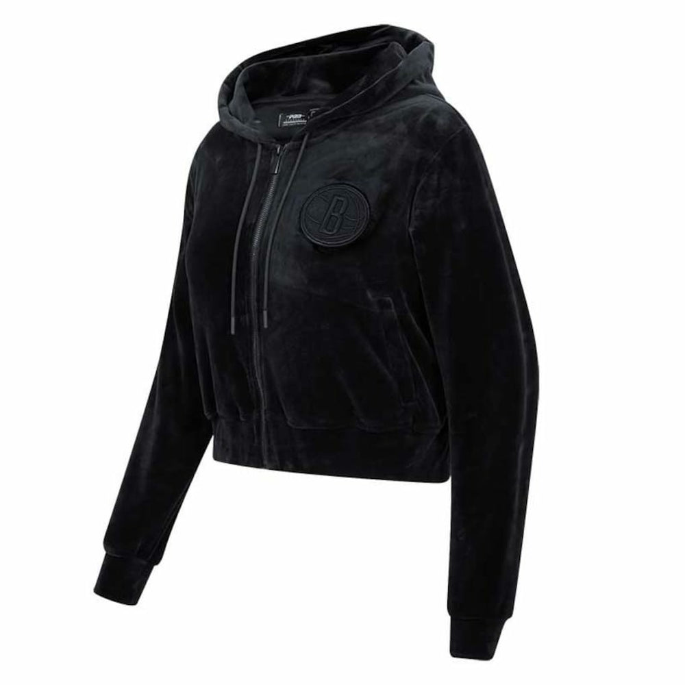 Brooklyn Nets Pro Standard Women's Triple Black Velour Full-Zip Hoodie outlet