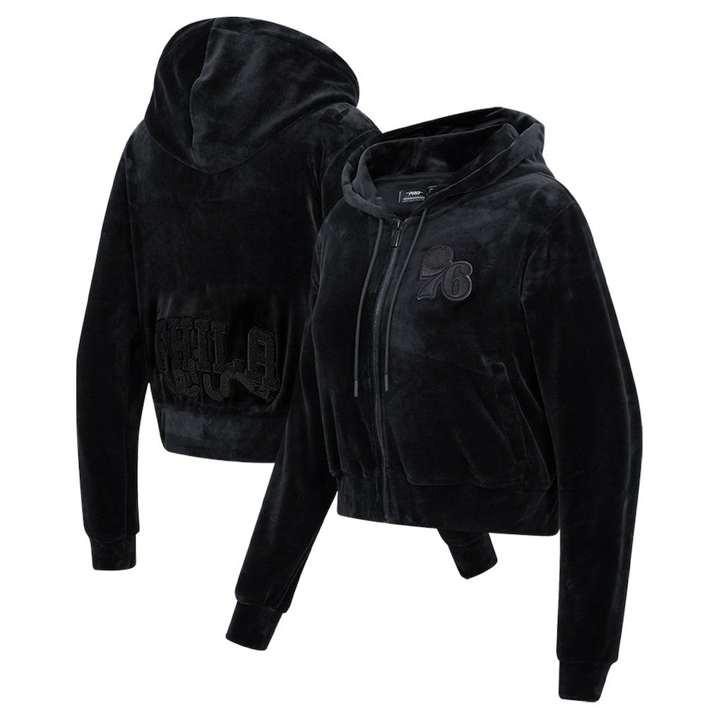 Philadelphia 76ers Pro Standard Women's Triple Black Velour Full-Zip Hoodie discount