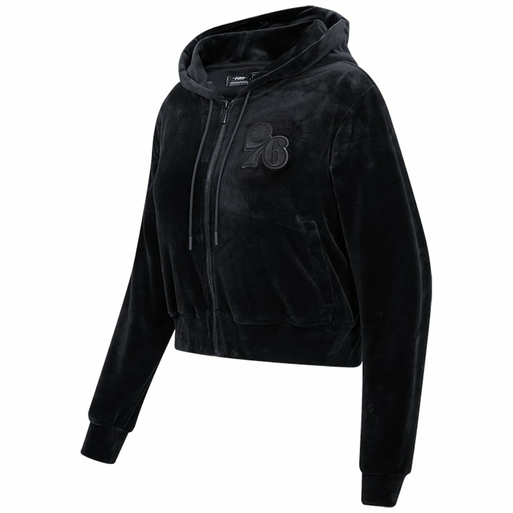 Philadelphia 76ers Pro Standard Women's Triple Black Velour Full-Zip Hoodie discount