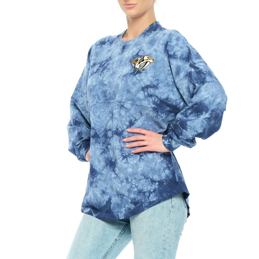 Nashville Predators Fanatics Women's Crystal-Dye Long Sleeve T-Shirt Navy