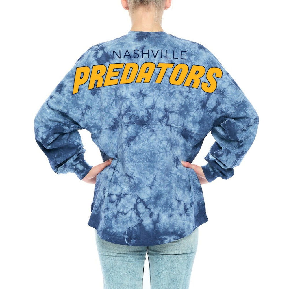Nashville Predators Fanatics Women's Crystal-Dye Long Sleeve T-Shirt Navy