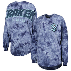 Seattle Kraken Fanatics Women's Crystal-Dye Long Sleeve T-Shirt Deep Sea Blue