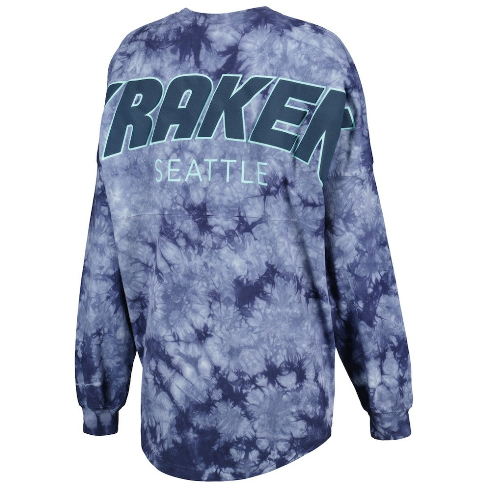 Seattle Kraken Fanatics Women's Crystal-Dye Long Sleeve T-Shirt Deep Sea Blue