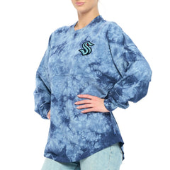 Seattle Kraken Fanatics Women's Crystal-Dye Long Sleeve T-Shirt Deep Sea Blue
