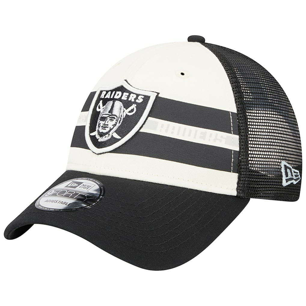 Las Vegas Raiders New Era Team Stripe Trucker 9FORTY Snapback Hat - Cream/Black cheap