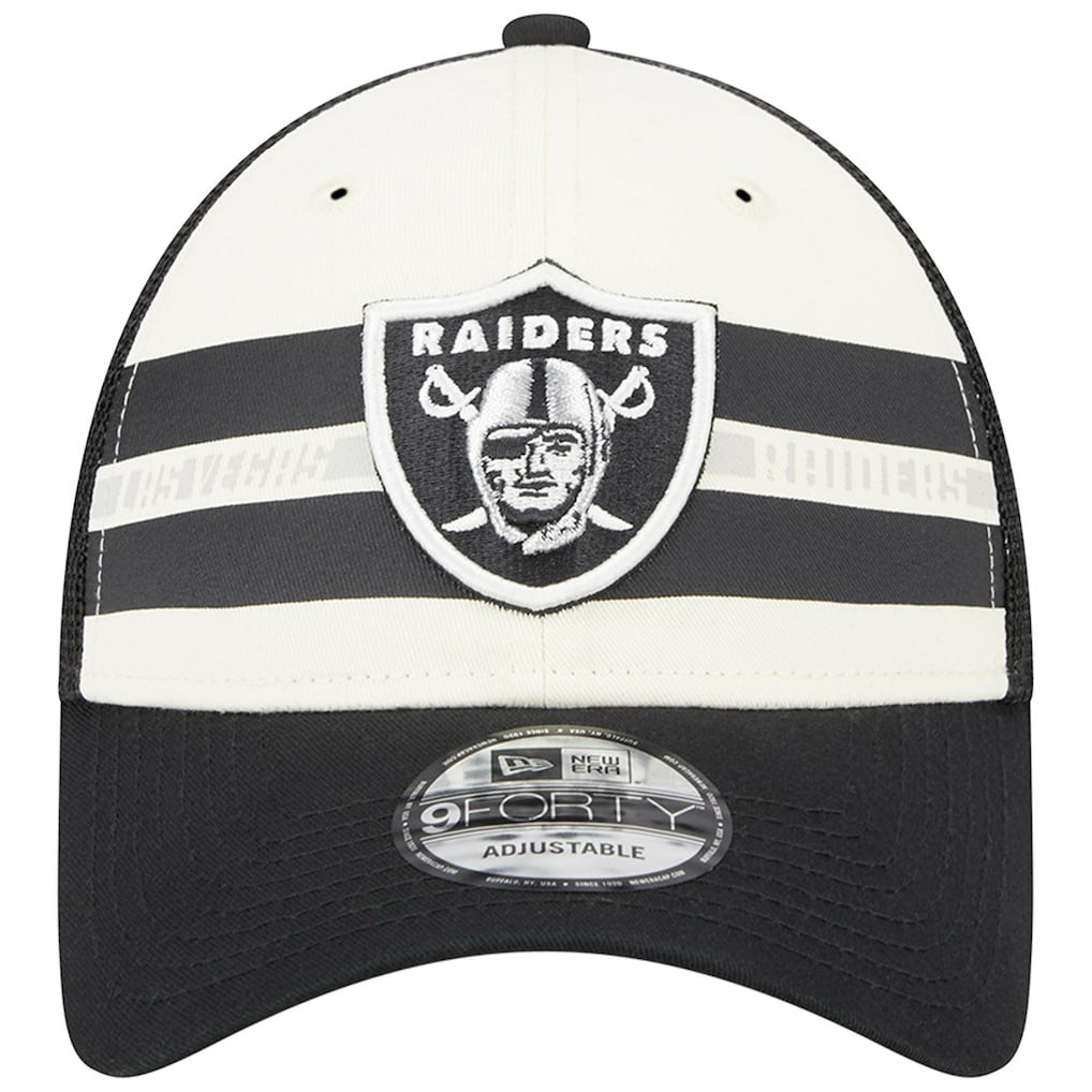 Las Vegas Raiders New Era Team Stripe Trucker 9FORTY Snapback Hat - Cream/Black cheap