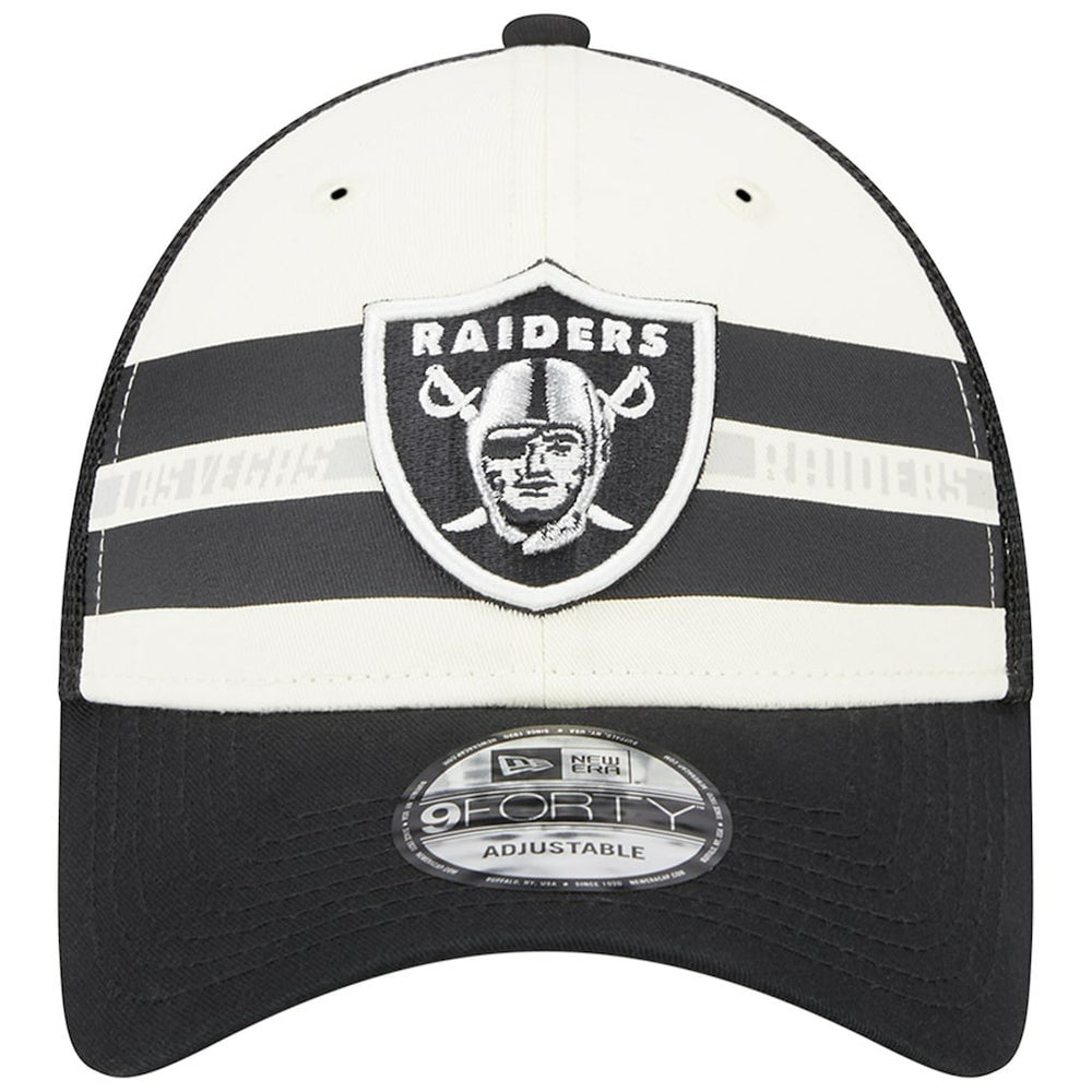 Las Vegas Raiders New Era Team Stripe Trucker 9FORTY Snapback Hat - Cream/Black cheap
