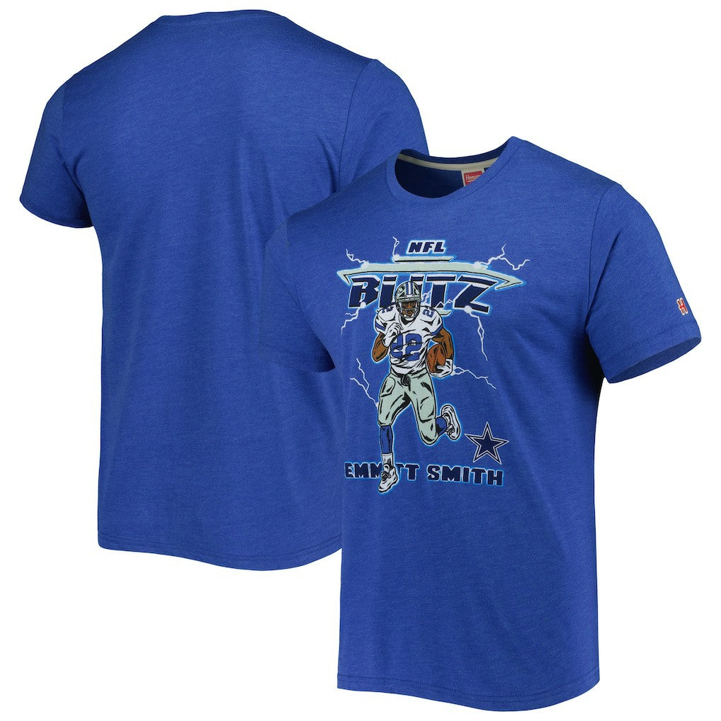 Emmitt Smith Dallas Cowboys Homage Unisex NFL Blitz Retired Player Tri-Blend T-Shirt - Heathered Heather Royal discount