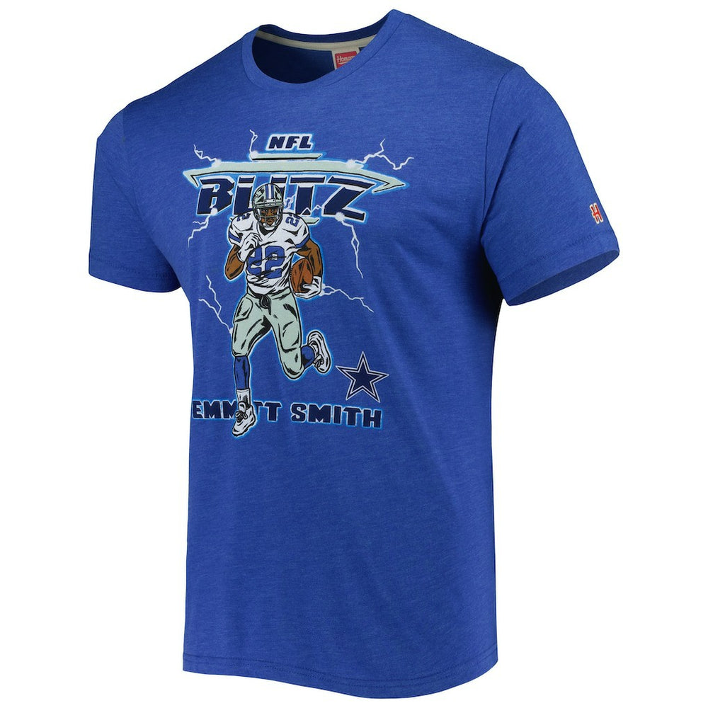 Emmitt Smith Dallas Cowboys Homage Unisex NFL Blitz Retired Player Tri-Blend T-Shirt - Heathered Heather Royal discount