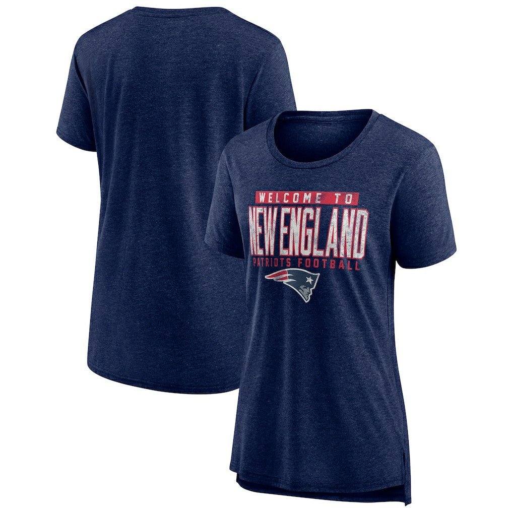 New England Patriots Women's Hometown First Down Tri-Blend T-Shirt - Heather Navy discount