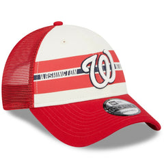 Washington Nationals Team Stripe Trucker 9FORTY Snapback Hat - White/Red | New Era