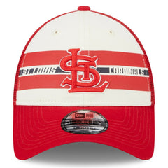 St. Louis Cardinals Team Stripe Trucker 9FORTY Snapback Hat - White/Red | New Era