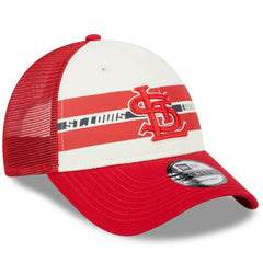 St. Louis Cardinals Team Stripe Trucker 9FORTY Snapback Hat - White/Red | New Era