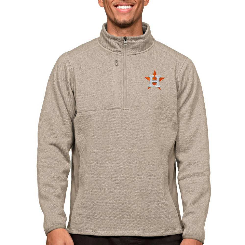 Houston Astros Antigua Course Quarter-Zip Pullover Top - Oatmeal