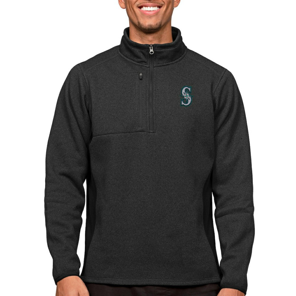 Seattle Mariners Antigua Course Quarter-Zip Pullover Top - Heathered Black