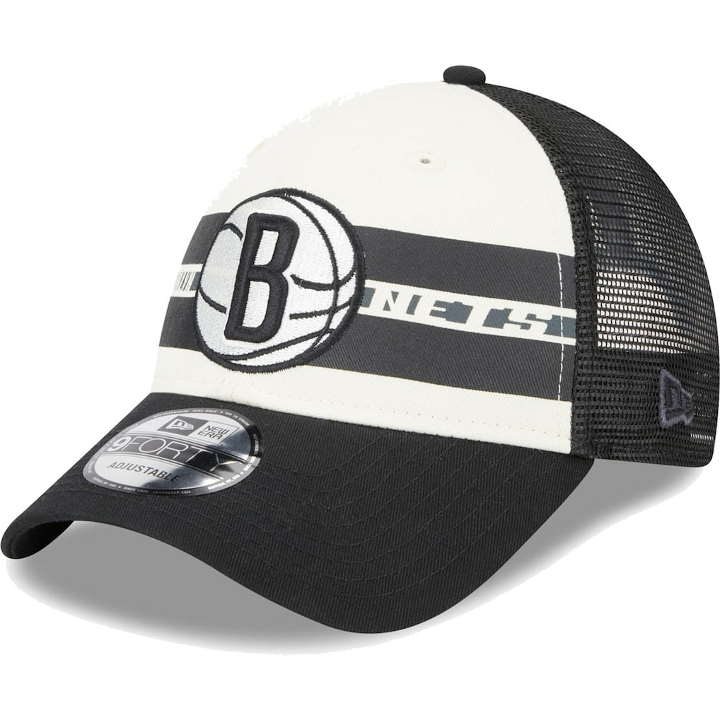 Brooklyn Nets Stripes 9FORTY Trucker Snapback Hat - Black | New Era shop