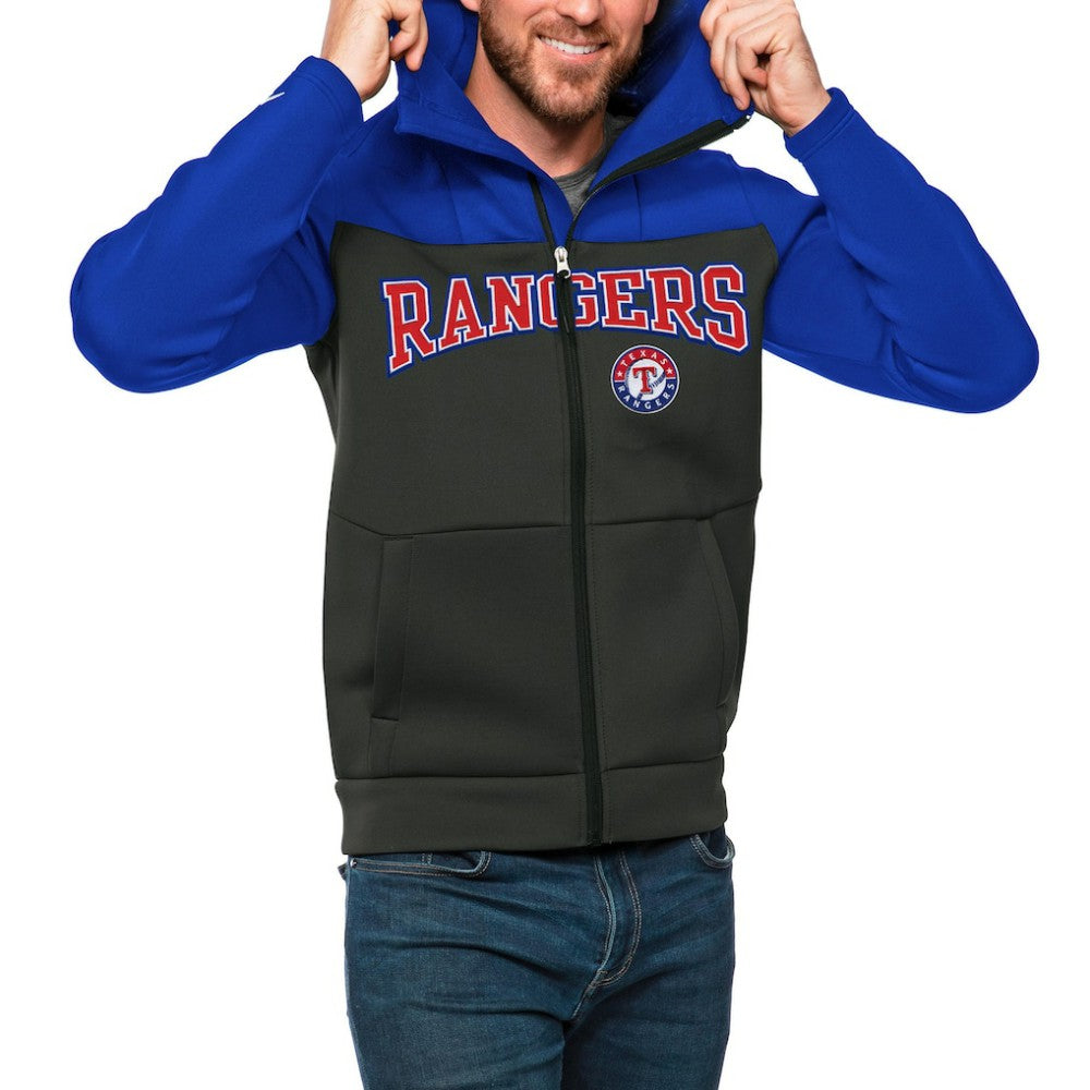 Texas Rangers Antigua Wordmark Protect Full-Zip Hoodie - Royal/Charcoal