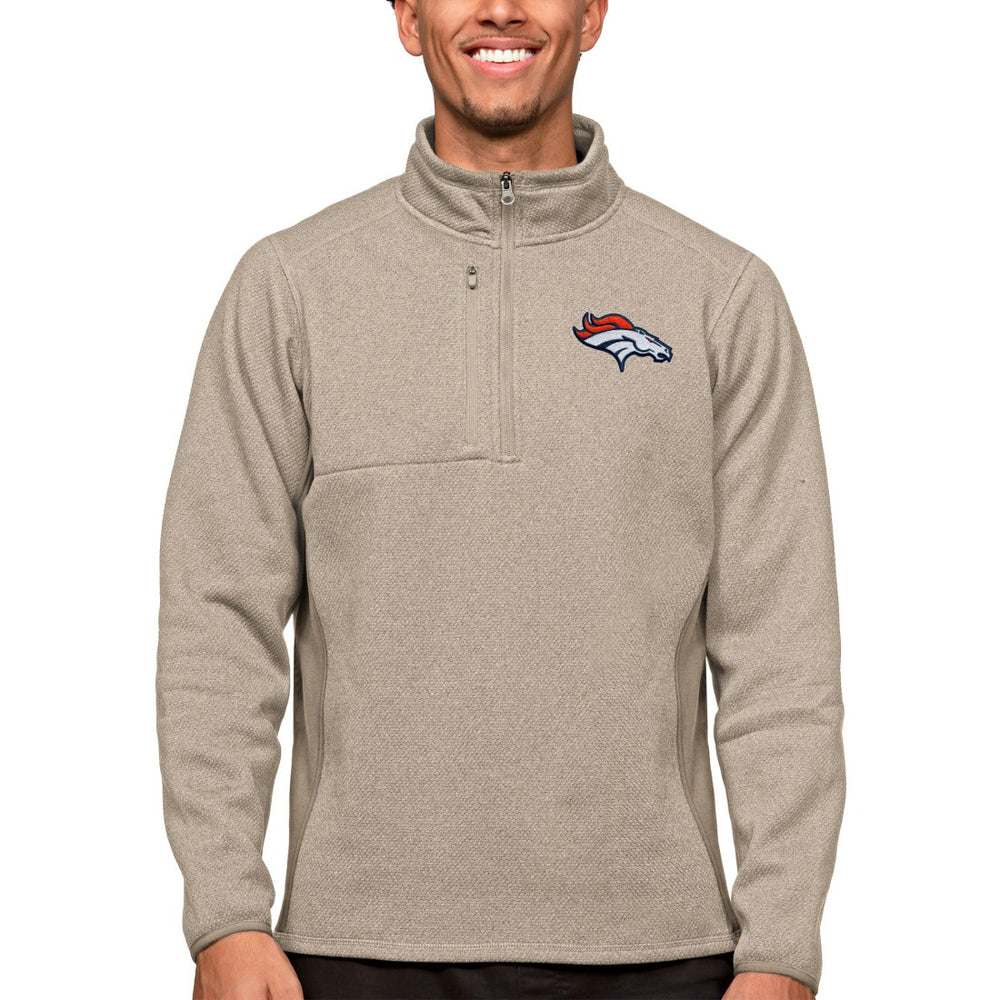 Denver Broncos Antigua Course Quarter-Zip Pullover Top - Oatmeal cheap