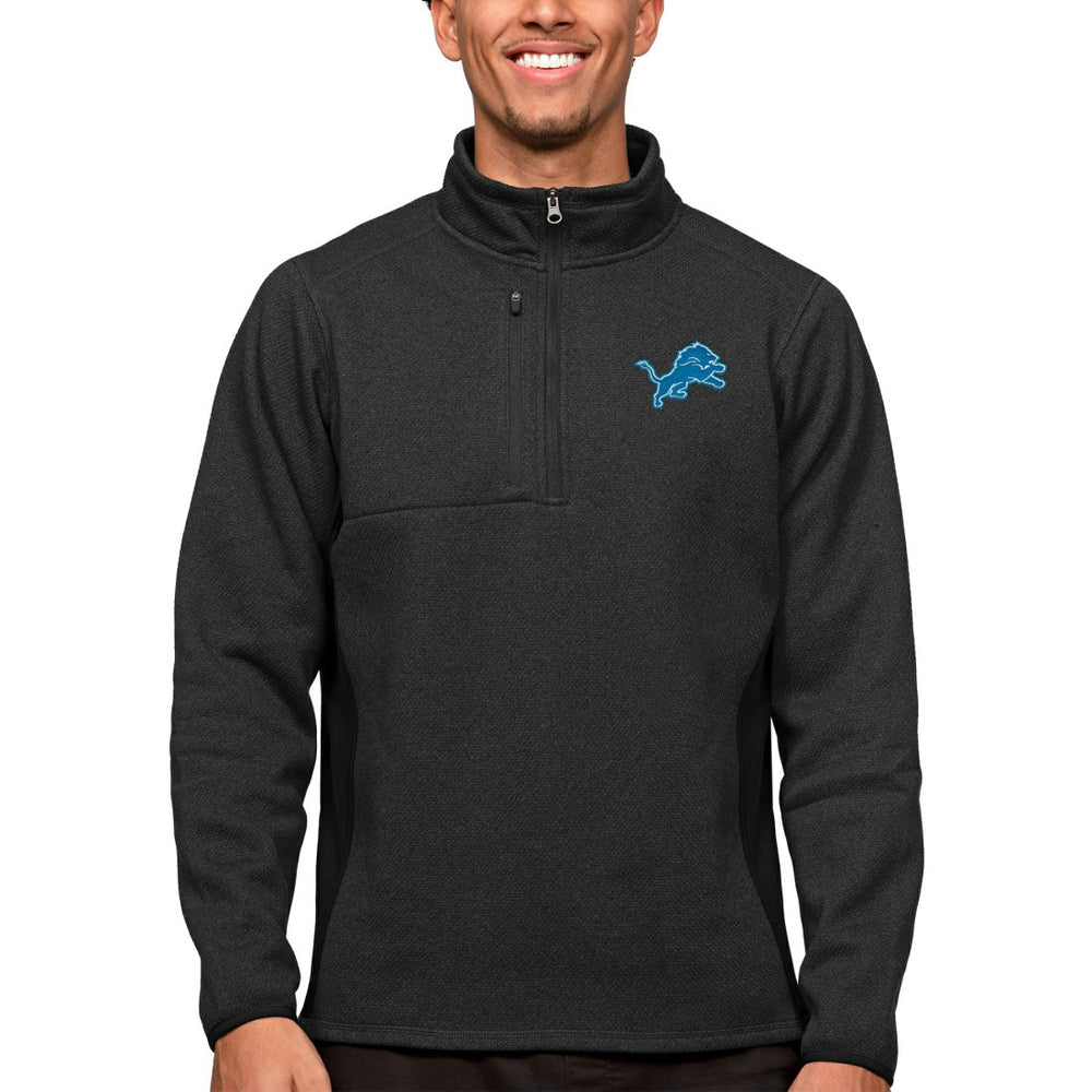 Detroit Lions Antigua Course Quarter-Zip Pullover Top - Heathered Black on sale