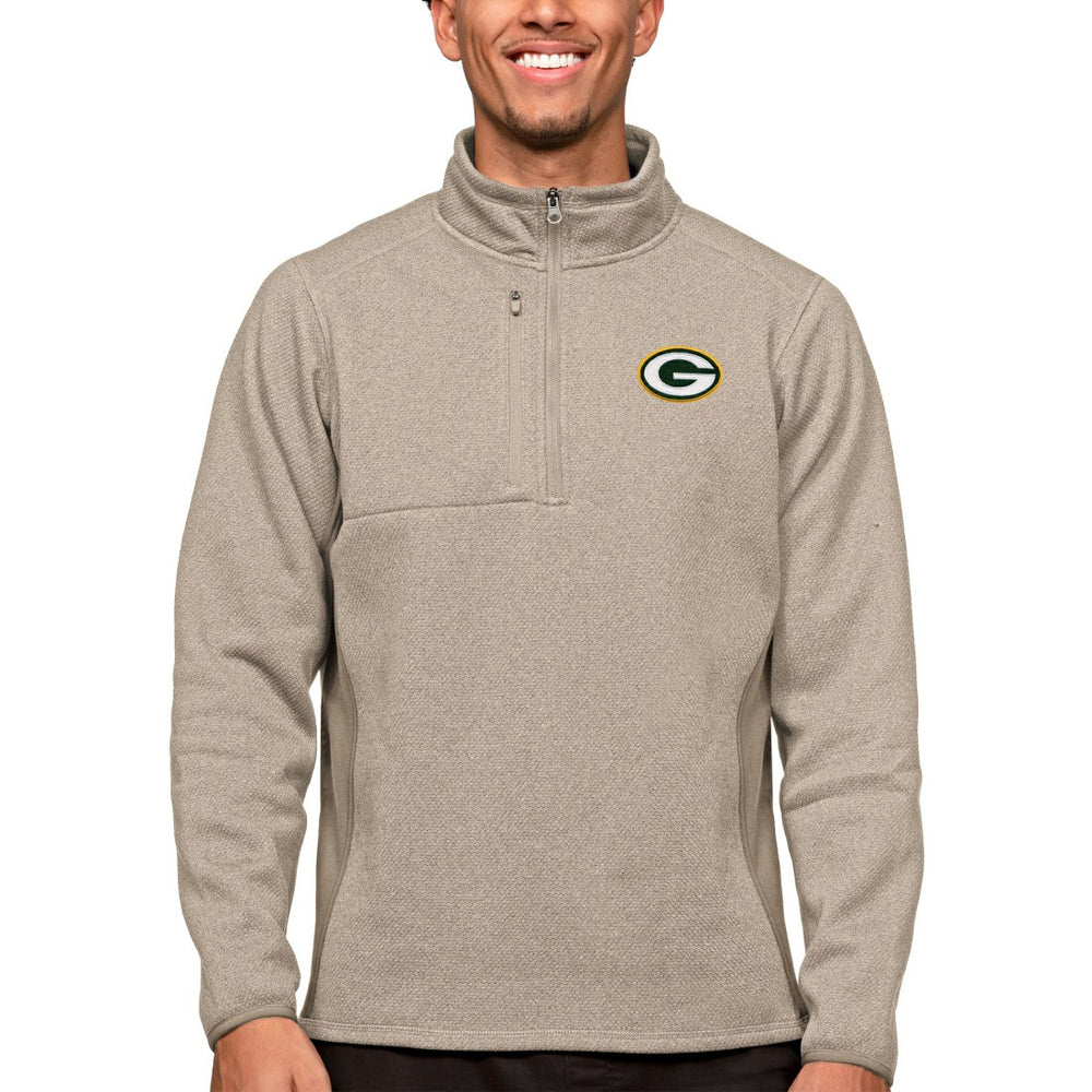 Green Bay Packers Antigua Course Quarter-Zip Pullover Top - Oatmeal on sale