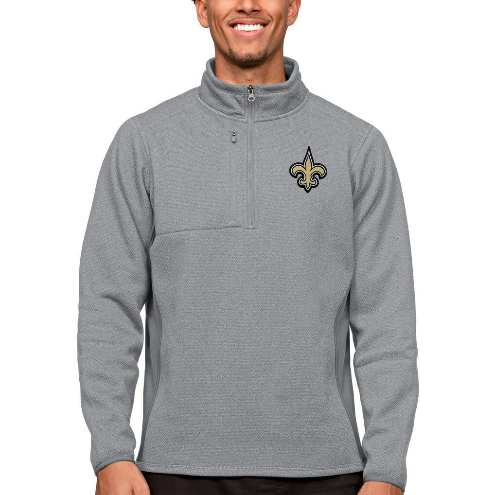 New Orleans Saints Antigua Course Quarter-Zip Pullover Top - Heathered Gray cheap