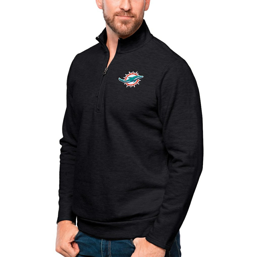 Miami Dolphins Antigua Gambit Quarter-Zip Pullover Top - Heathered Black discount