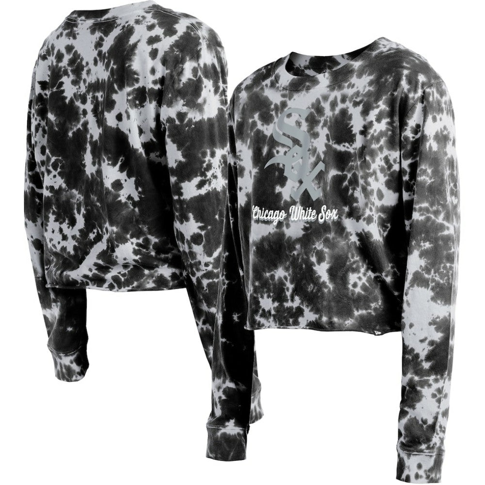 Chicago White Sox Women's Tie-Dye Cropped Long Sleeve T-Shirt - Black | New Era
