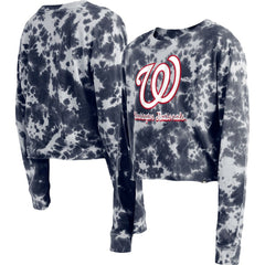 Washington Nationals Women's Tie-Dye Cropped Long Sleeve T-Shirt - Navy | New Era