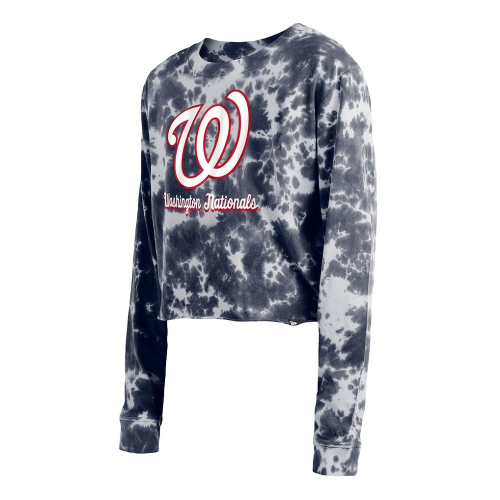 Washington Nationals Women's Tie-Dye Cropped Long Sleeve T-Shirt - Navy | New Era