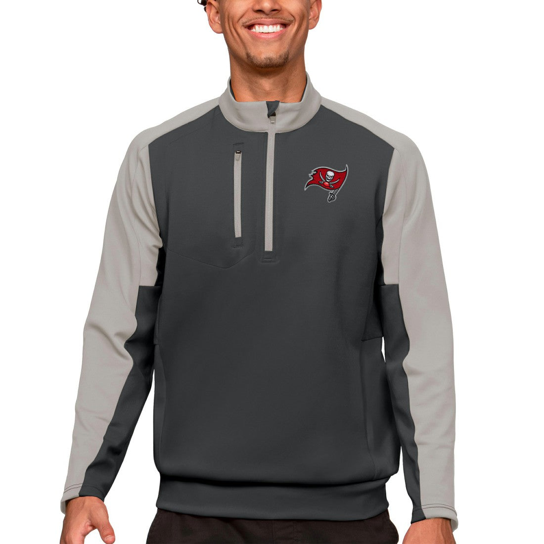 Tampa Bay Buccaneers Antigua Team Quarter-Zip Pullover Top - Charcoal sale