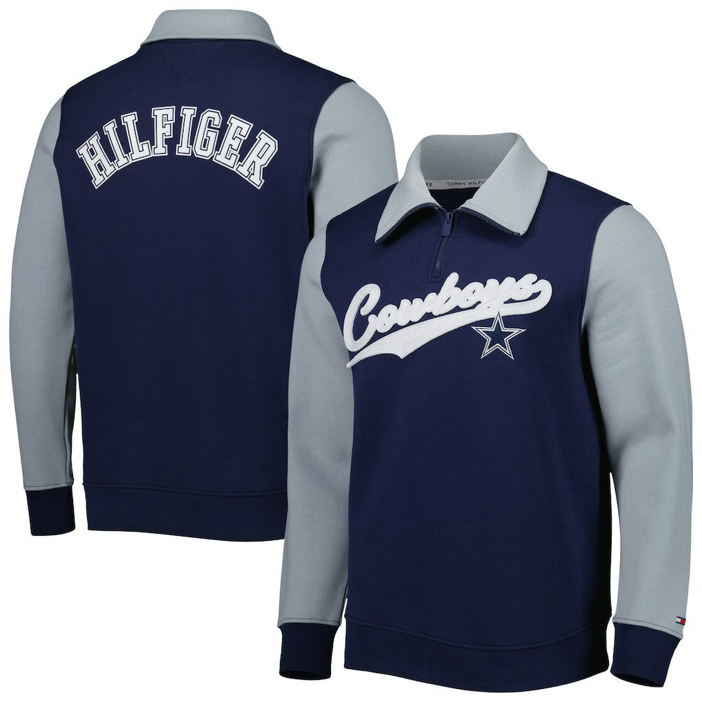 Dallas Cowboys Tommy Hilfiger Aiden Quarter-Zip Sweatshirt - Navy/Silver for sale