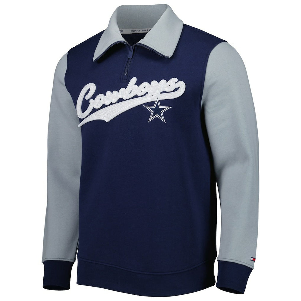 Dallas Cowboys Tommy Hilfiger Aiden Quarter-Zip Sweatshirt - Navy/Silver for sale