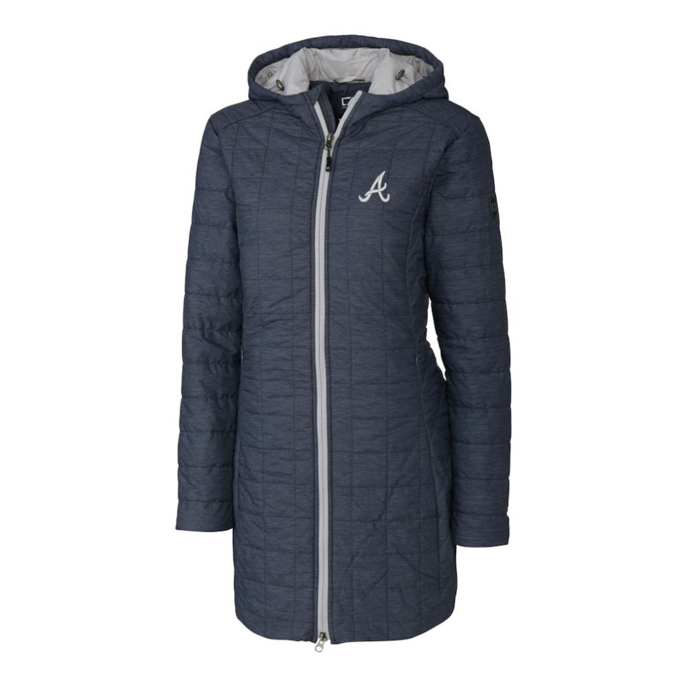 Atlanta Braves Cutter & Buck Women's Rainier Primaloft Eco Full-Zip Hoodie Long Coat - Heathered Navy