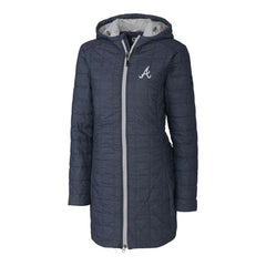 Atlanta Braves Cutter & Buck Women's Rainier Primaloft Eco Full-Zip Hoodie Long Coat - Heathered Navy